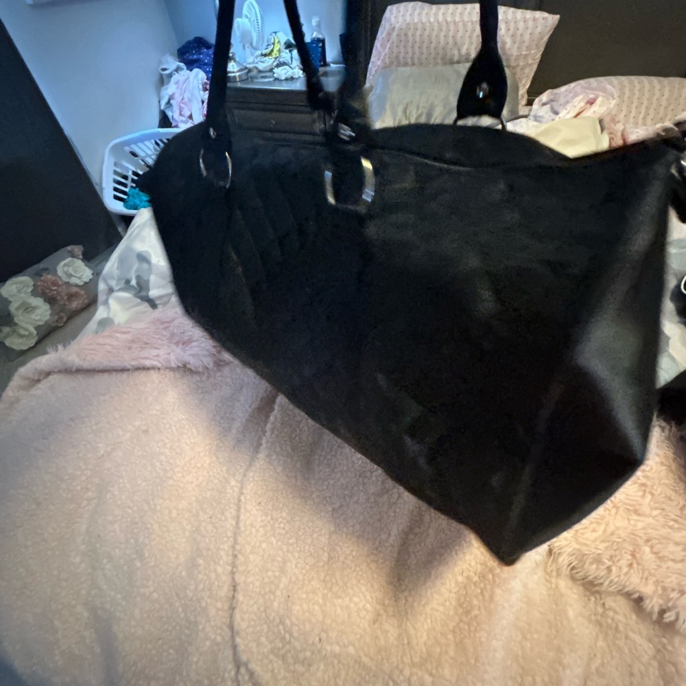 DSW black satin duffel bag. - Picture 12 of 16